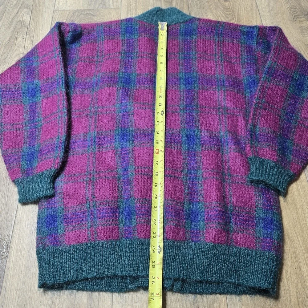 VTG Ninon Knit Sweater Oversized Small Acrylic Mohair Plum Green Blue‎ EUC